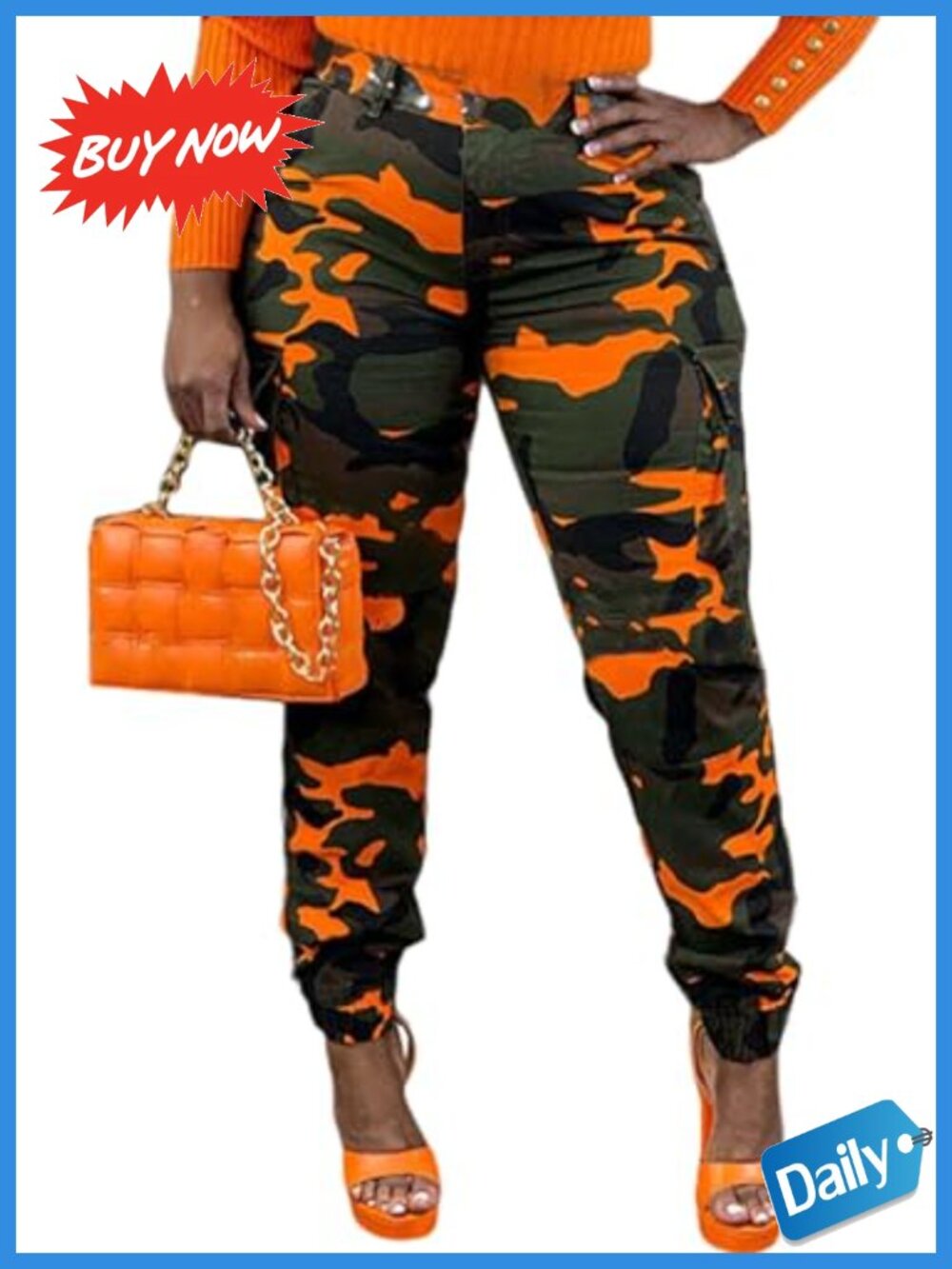 Women Camo Cargo Jogger Pants High Waist Tapered Stretch Lightweight Outdoor